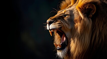 Wall Mural - A majestic lion close-up portrait of a, its powerful gaze and golden mane radiating wild authority