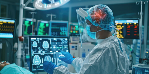 Canvas Print - innovative medical technology diagnose and examine patient brain with intelligence software in hospital