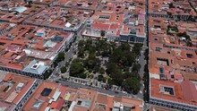 Aerial Orbits Beautiful Public Square, May 25 Plaza In Sucre, Bolivia