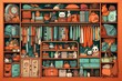 Cartoon cute doodles of a well-organized closet, with characters arranging clothes, shoes, and accessories in a tidy fashion, Generative AI