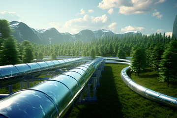 Wall Mural - pipeline and wind turbines in a field, 3d render