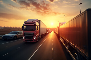 Wall Mural - Truck on the road at sunset. Transportation and logistics concept.