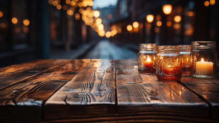 Wall Mural - The empty wooden table with blur background