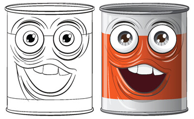 Wall Mural - Two animated cans with expressive faces