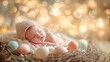 Serene Slumber in a Nest - Newborn Peace Amidst Easter Eggs and Warm Glow