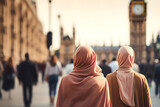 Fototapeta Big Ben - Muslim women wearing niqab in front of Big Ben in London