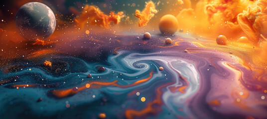 Poster - Surface of planet in colorful outer space. Generative AI.