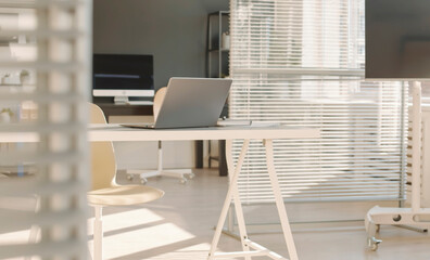 Modern office interior. Interior of modern empty office building. Modern conference room with city equipment, blank whiteboard, city view and daylight.