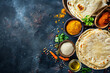 Holi Festival Food - Puran Poli is an Indian sweet flatbread. Holi or Gudi Padva festival. Recipe ingredients. Copy space.