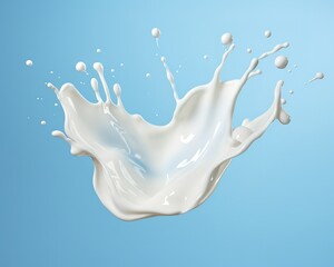 Wall Mural - white milk splash illustration, realistic natural dairy product, yogurt or cream, isolated on blue background.
