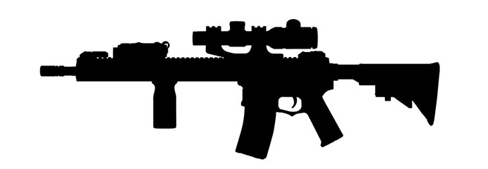 Wall Mural - Silhouette image of  Weapons and military equipment for army, Assault rifle gun (M4A1) with attachment, scope sign isolated on white background