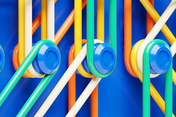 Fototapete - a composition in which bright multi-colored re-ins are stretched on buttons. 3d rendering digital il