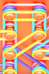 Fototapete - 3d illustration, intricate geometric pattern of convex fasteners and straps