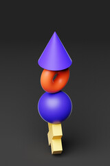 Poster - Multi-colored pyramid of various balancing figures, 3D rendering