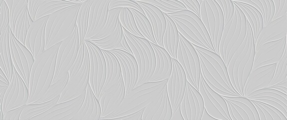 Embossed tropical palm leaves seamless pattern topic leaves relief white background