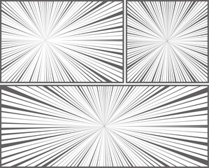 Wall Mural - Manga speed lines effect. Anime comic radial burst background. Light rays power splash. Vector black stripes abstract perspective template.
