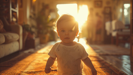 Wall Mural - The baby takes his first steps.