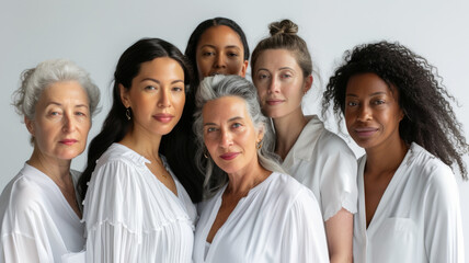 Wall Mural - Women of different ages in white blouses in a joint photo.