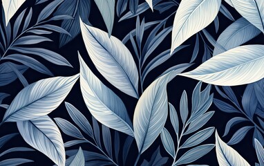 Wall Mural - An illustration of leaves on a dark blue background