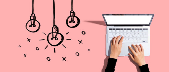 Aufkleber - Hanging idea light bulbs with a laptop computer