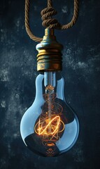 Poster - A vintage light bulb hanging from a rope. Generative AI.