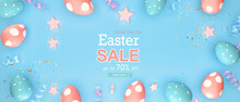 Easter Sale Message With Easter Eggs With Spring Holiday Pastel Colors - 3D Render