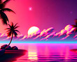 Retro Vaporwave Pool Background with Sunset