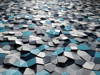 Wall Mural - contemporary geometric 3D mosaic graphics low poly template as an abstract backdrop for presentations and copy space banners with gray and blue design elements made of polygons, squares, and lines.