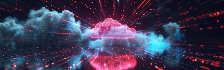 Poster - Cloud computing technology concept. Abstract digital cloud with glowing lights. Banner.
