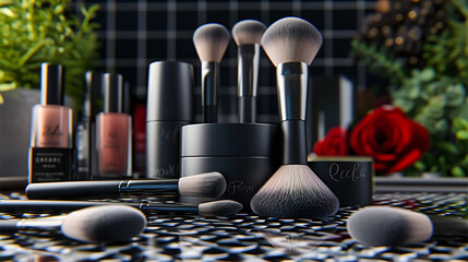 Canvas Print - Beauty and Fashion: Professional Makeup Set with Brushes and Powders, Essential Kit for Every Artist