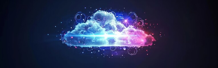 Poster - Cloud computing technology concept. Abstract digital cloud with glowing light effect. Banner.