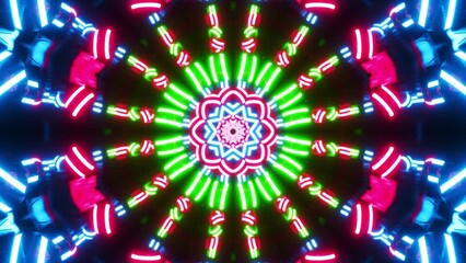 Canvas Print - Colorful flower made of neon lights. Kaleidoscope VJ loop.