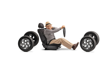 Wall Mural - Elderly driver in a car seat experiencing neck pain