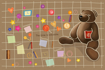 Wall Mural - a teddy bear and a cute background