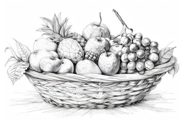 Wall Mural - Coloring pages of basket full of fruits