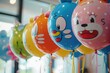 A vibrant assortment of balloons featuring various popular cartoon characters, Cartoon character printed balloons at a children's party, AI Generated