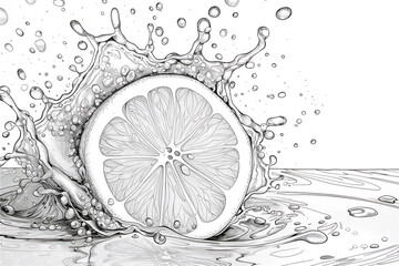 Sticker - Coloring pages of lemon in water splash