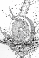 Sticker - Coloring pages of lemon in water splash