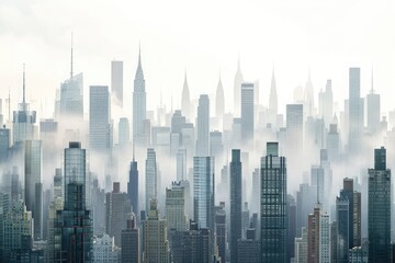 Sticker - This photo showcases a bustling cityscape featuring a multitude of towering buildings, City skyline littered with skyscrapers in varying heights, AI Generated