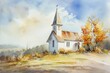 Illustration einer kleinen Kirche auf einem Hügel