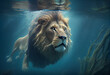 The lion dived underwater and swam