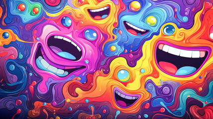 Colorful psychedelic happy emoji graffiti art background