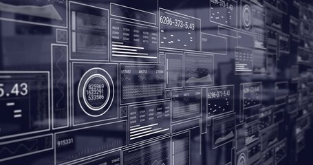 Poster - Animation of screens with data processing over cityscape