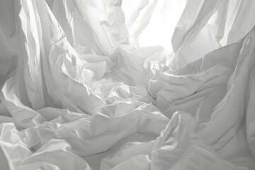 AI uses algorithms to design stylized textured backdrops using crinkled white bed sheets. Concept Stylized Textured Backdrops, Crinkled White Bed Sheets, AI-generated Designs