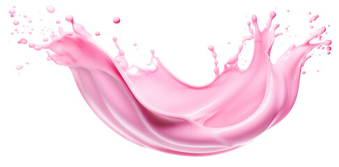 Poster - Splash of pink milky liquid similar to smoothie, yogurt or cream, cut out