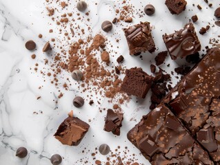 Wall Mural - chocolate brownies and chocolate on a white marble kitchen surface