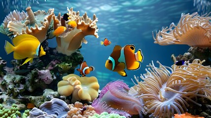 Wall Mural - colorful fish in beautiful coral aquarium. 