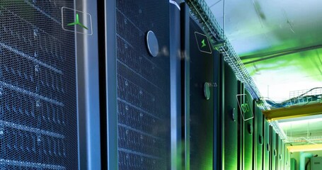 Poster - Animation of eco icons and data processing over computer servers