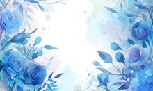 Blue Flower Rose Frame Watercolor Background, Generative AI 