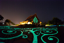 Night View Of Wat Sirindhorn Wararam Phu Prao, Glow In The Dark Temple, Ubon Ratchathani, Thailand
